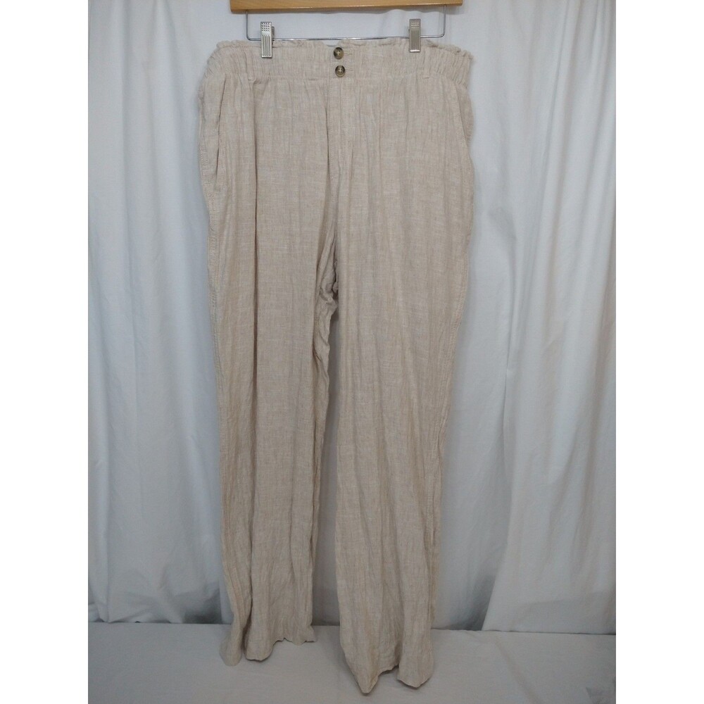 Briggs Beige Linen Blend Wide Leg Pull On Pants Women’s XL Breathable Comfort